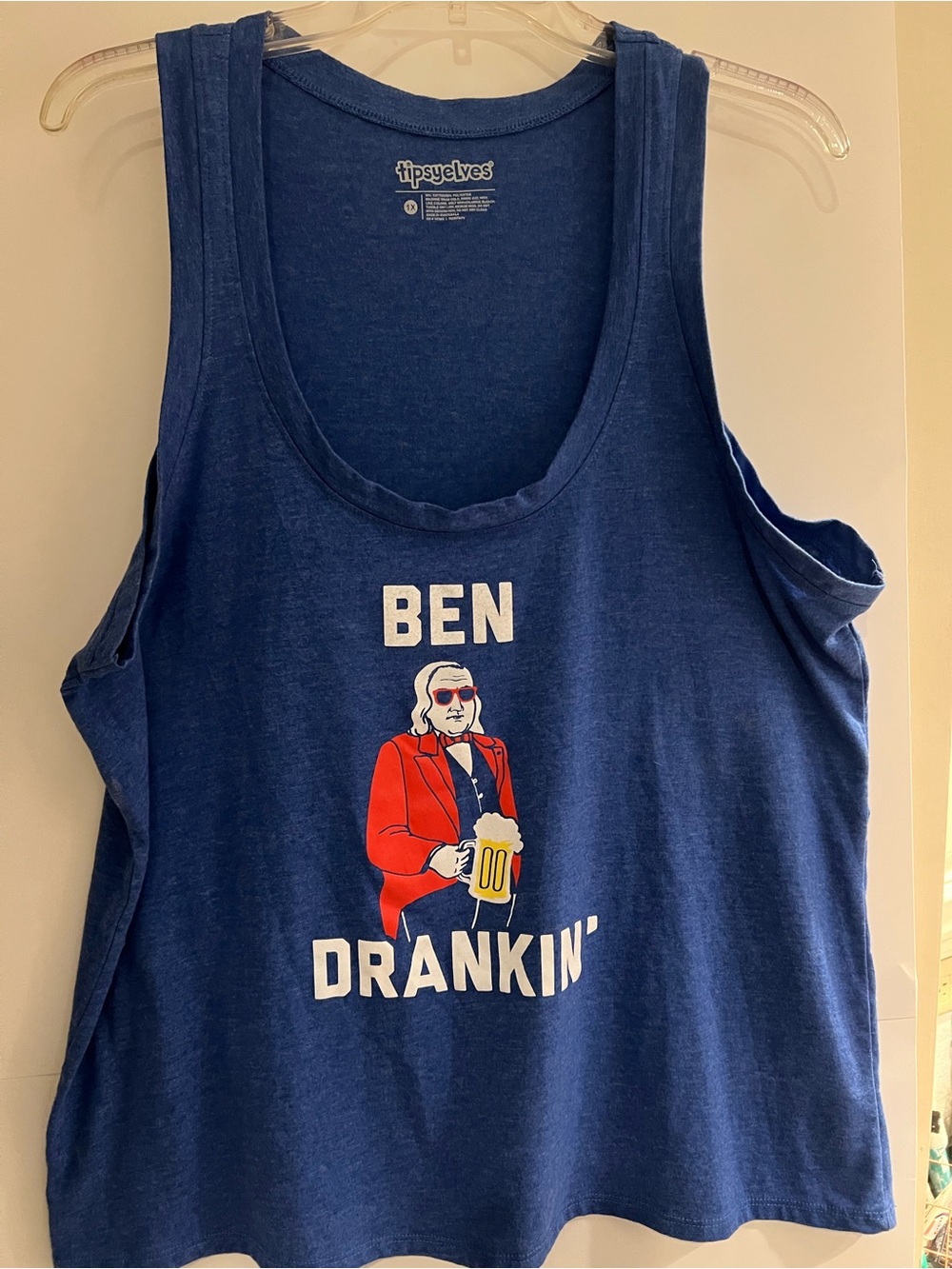 Tipsy Elves Navy Tank with Red & Yellow Graphic - 'Ben Drankin''